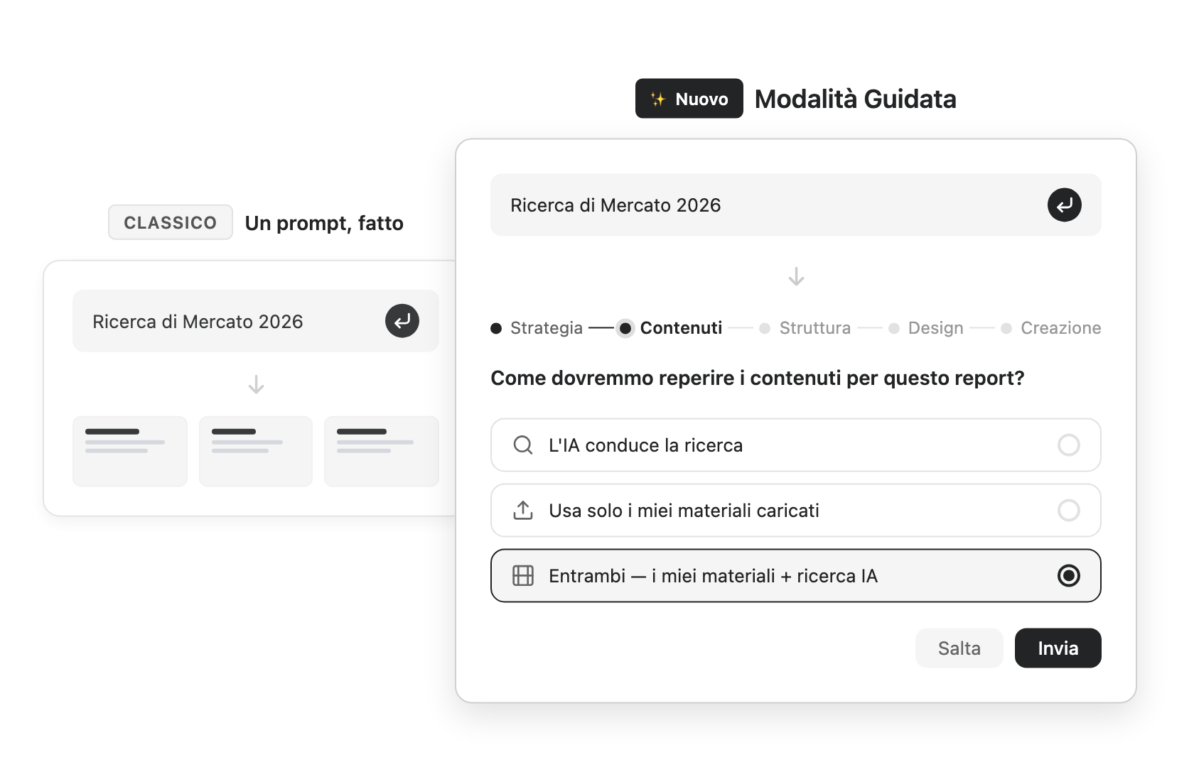 Confronto Un Prompt e Fatto vs Modalita Guida