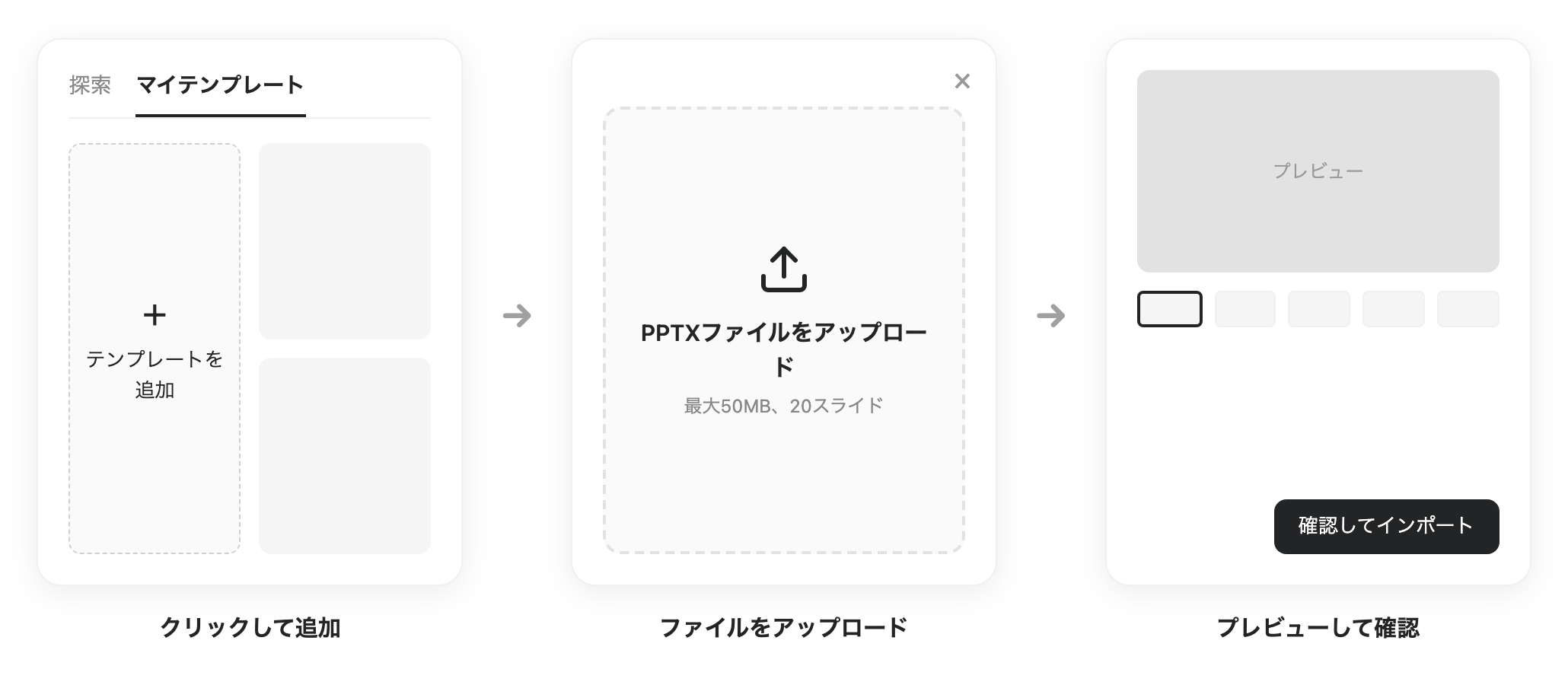 PPTXファイルをテンプレートとしてインポートするインターフェース