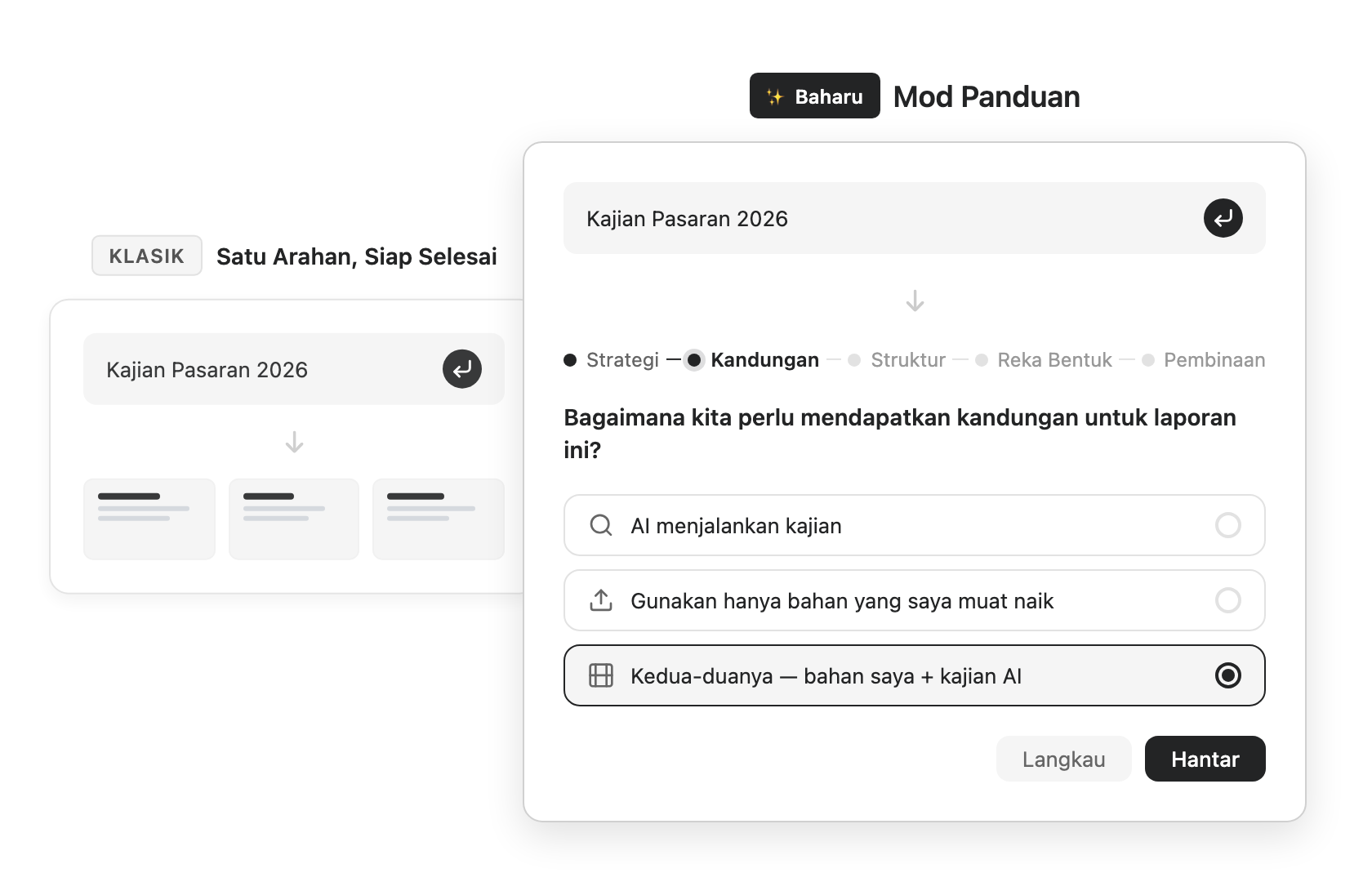 Perbandingan Satu Prompt Siap vs Mod Panduan