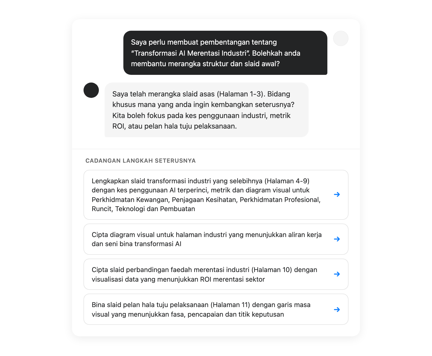 Antara muka cadangan AI menunjukkan langkah seterusnya