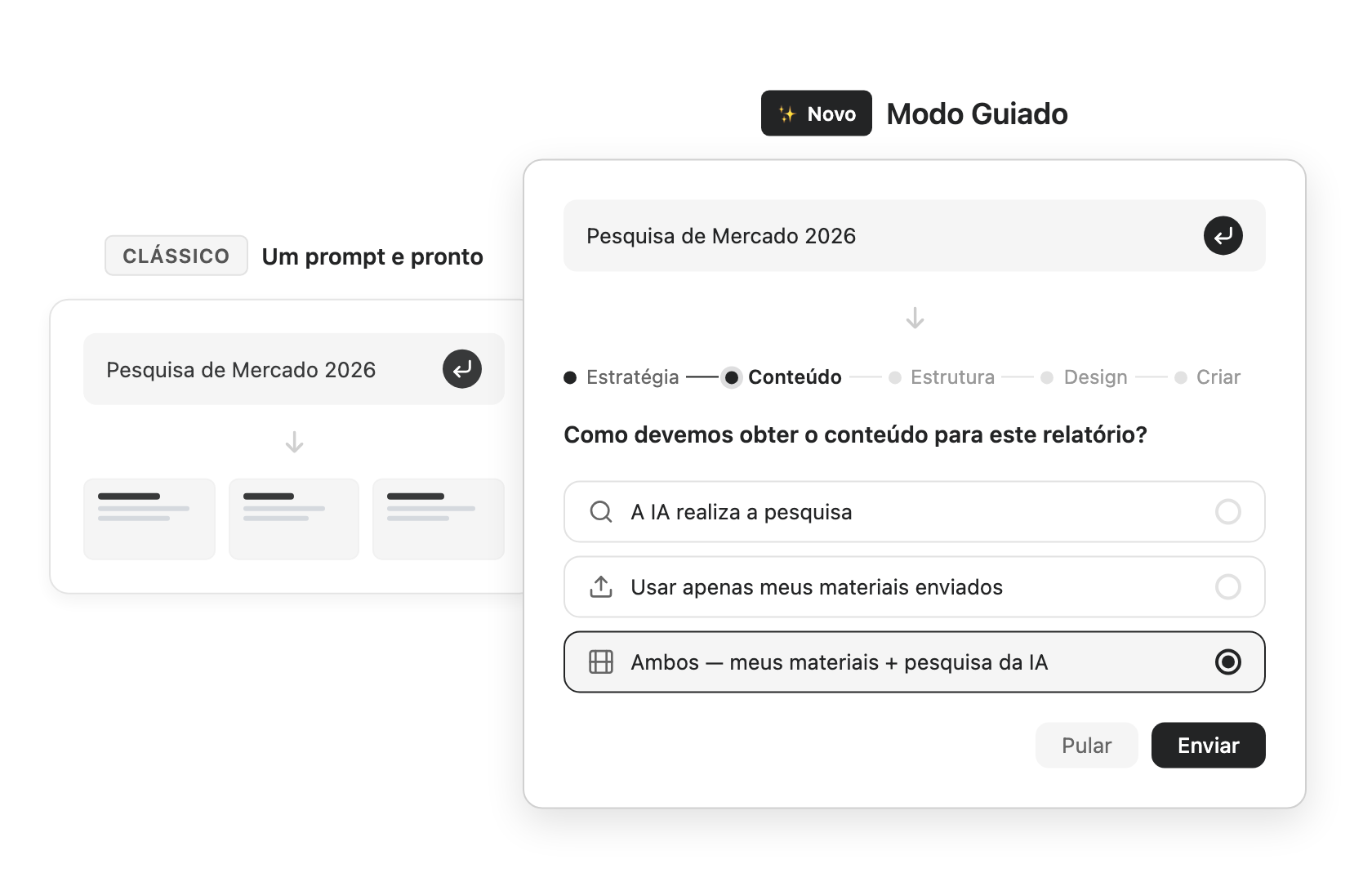 Comparacao Um Prompt e Pronto vs Modo Guiado