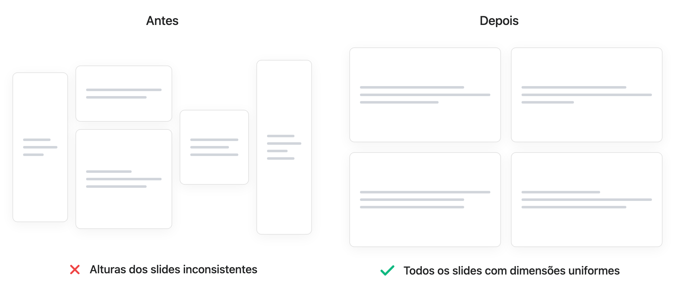 Slides de apresentacao mostrando proporcoes de tela consistentes