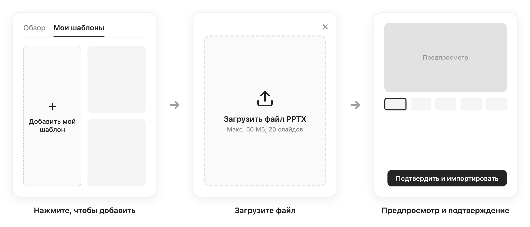 Интерфейс импорта файлов PPTX в качестве шаблонов