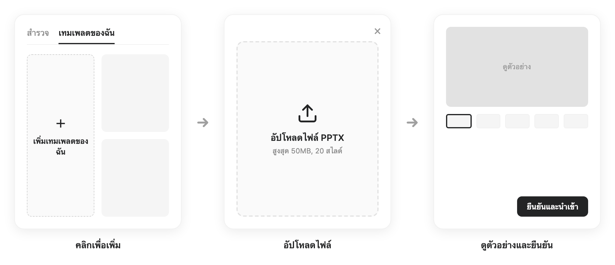 อินเทอร์เฟซสำหรับนำเข้าไฟล์ PPTX เป็นเทมเพลต
