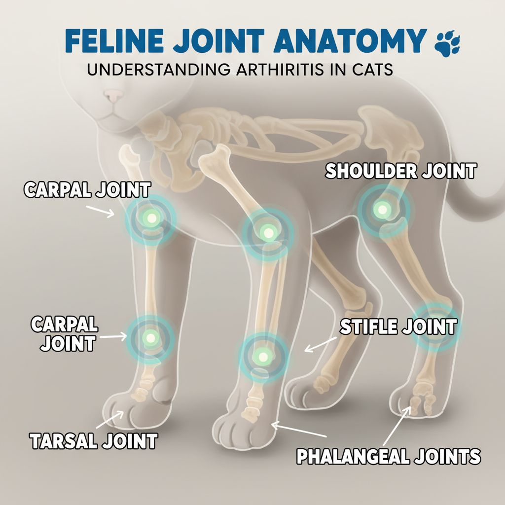 Close-up of cat paws showing joint areas commonly affected by arthritis