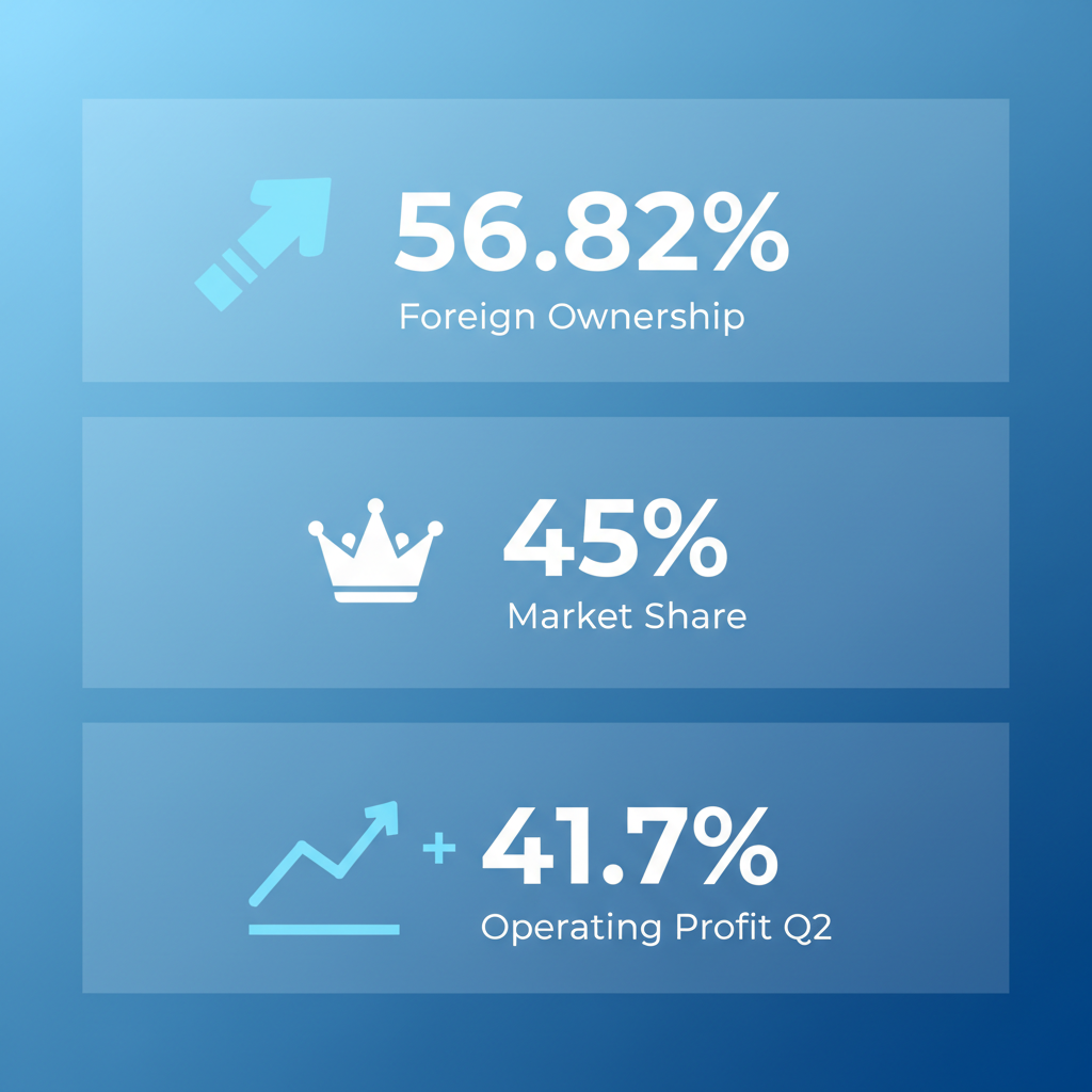S1 핵심 투자지표 - 외국인 지분율 56.82%, 시장점유율 45%, 영업이익 증가율 41.7%