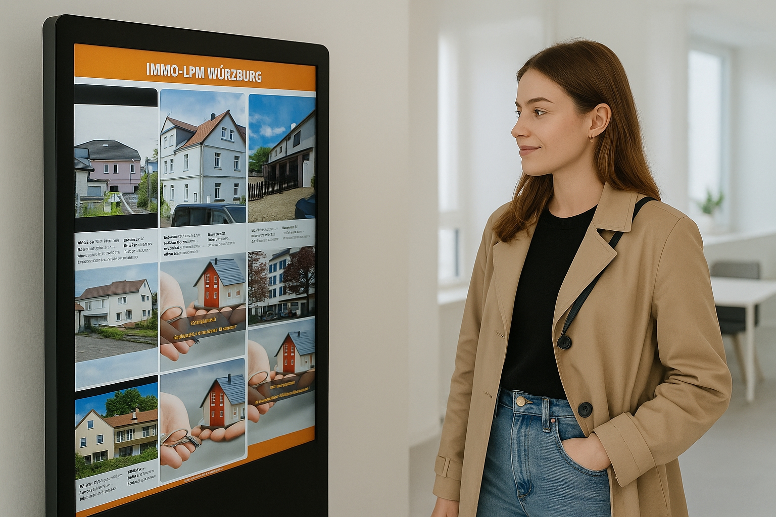 Junge Frau betrachtet Wohnungsangebote