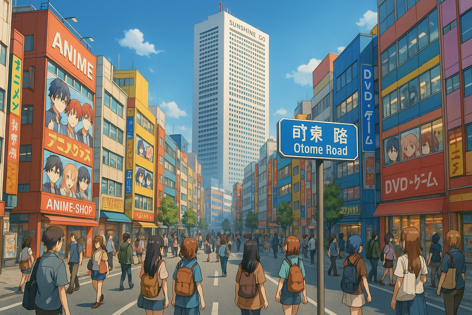 Ikebukuro anime district overview showing Sunshine 60 building and bustling anime culture