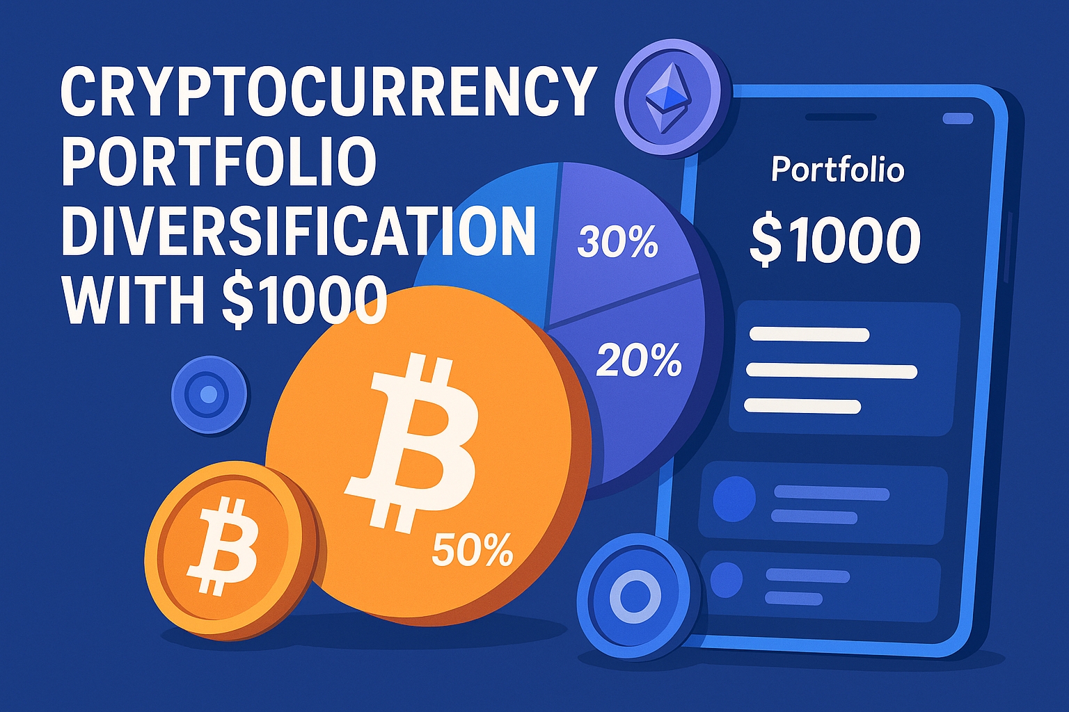 Featured image showing cryptocurrency portfolio diversification with $1000