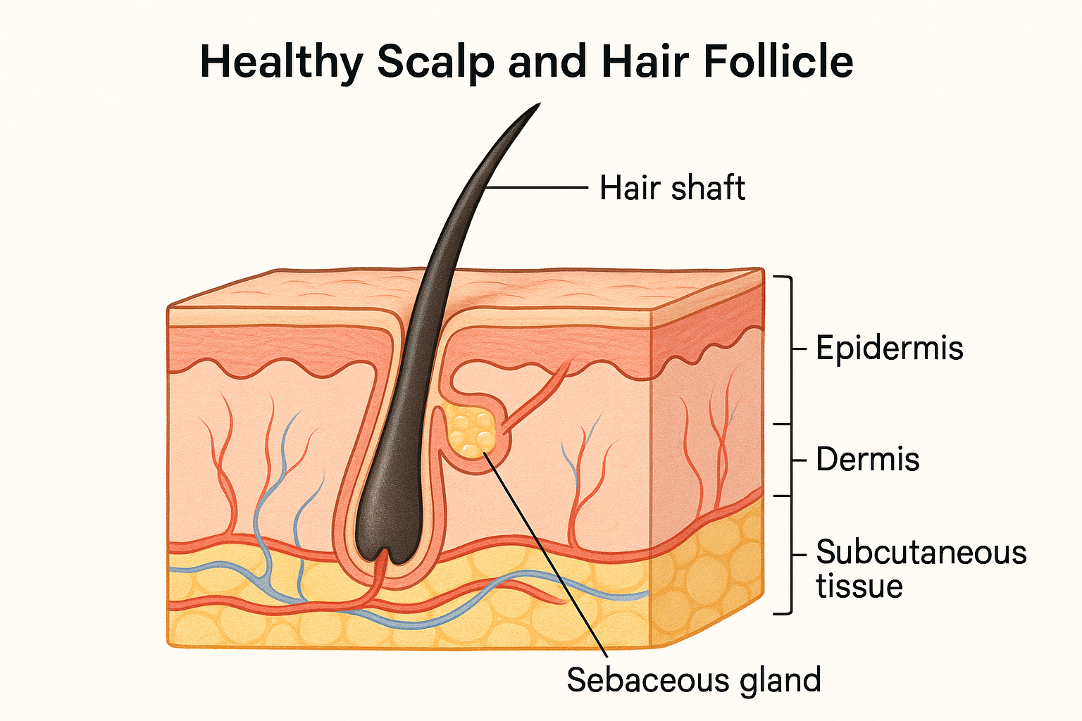 Cross-section of scalp and hair follicle anatomy