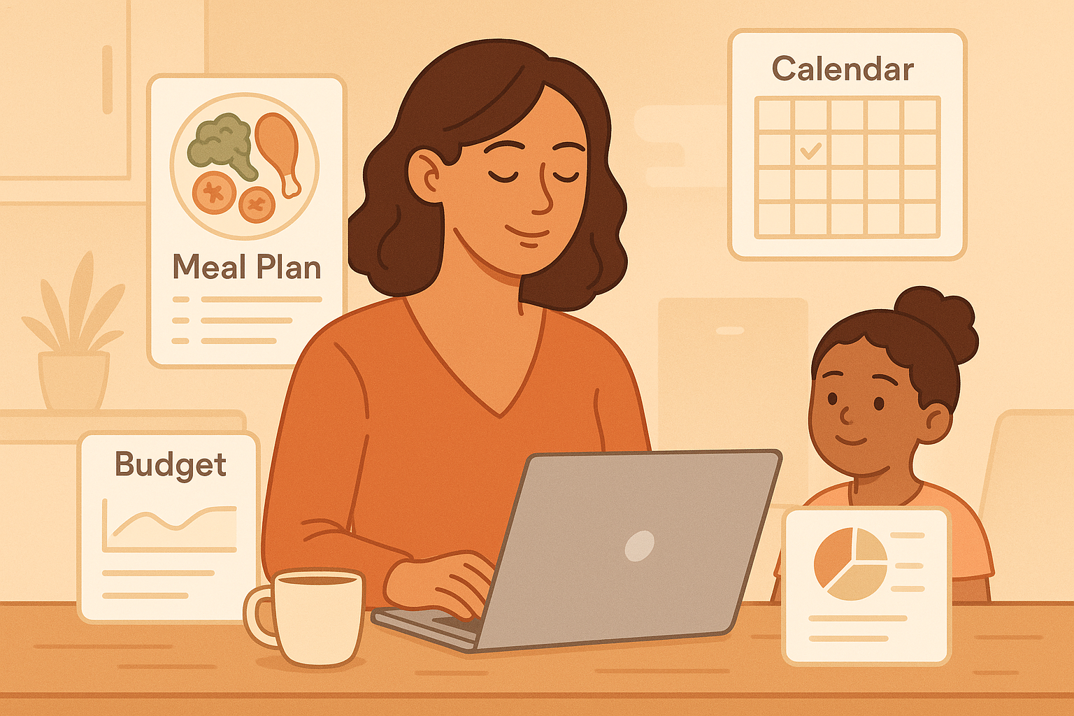 A peaceful single mother using AI tools