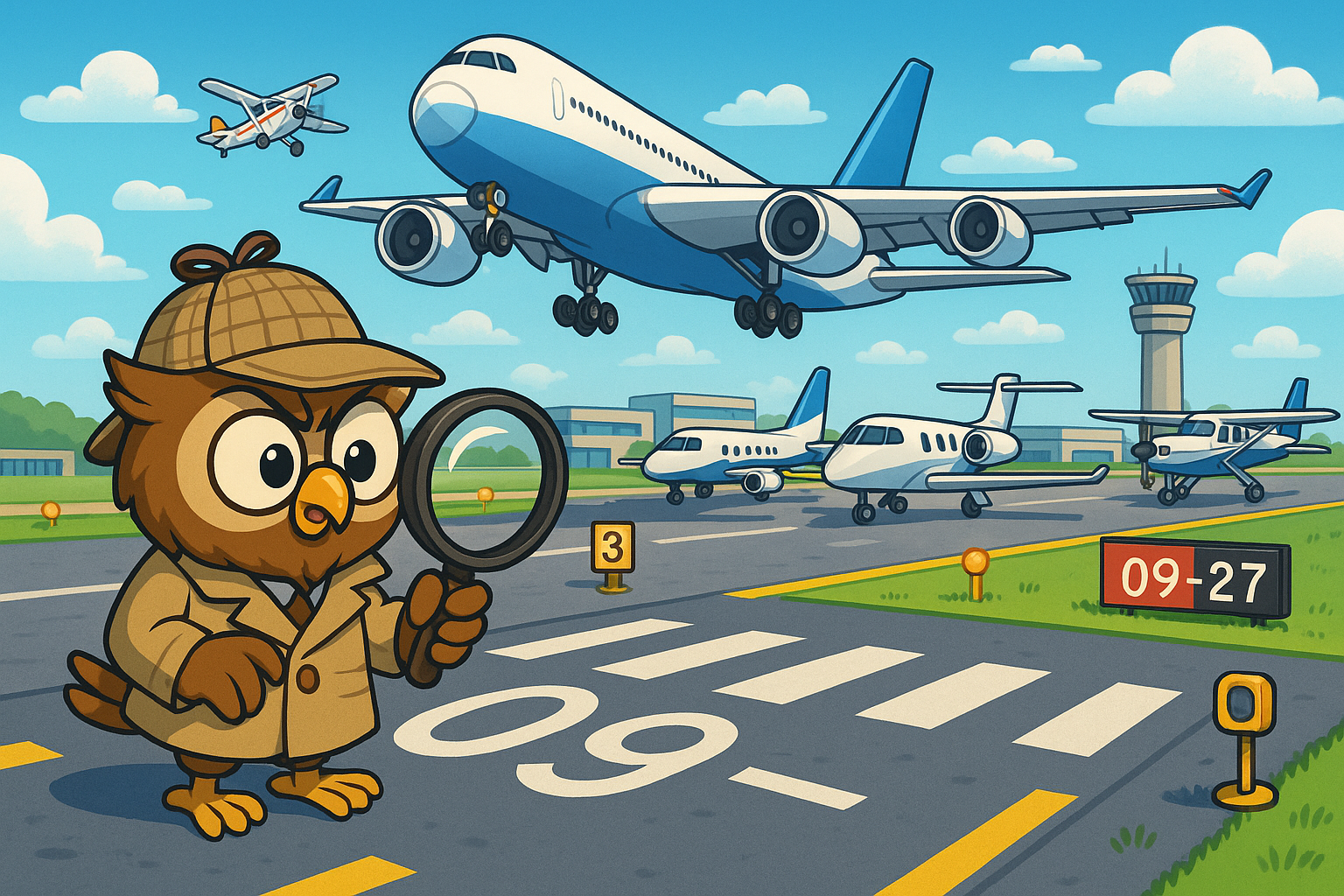 Inspector Owl at the airport runway