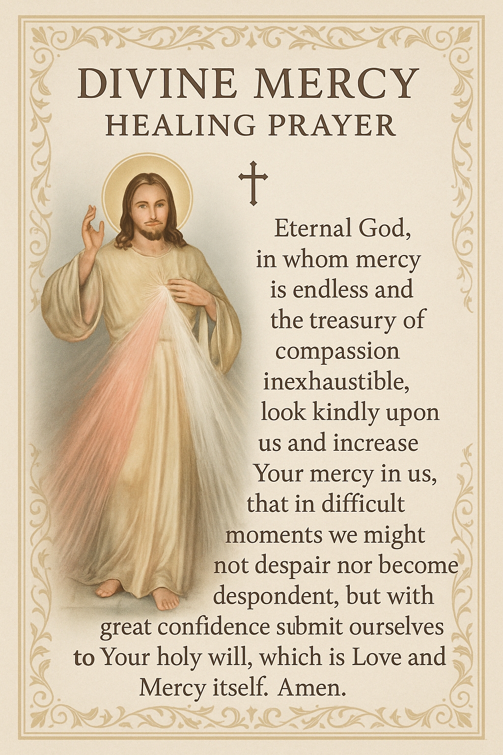 Divine Mercy Healing Prayer - Printable Catholic Prayer Card