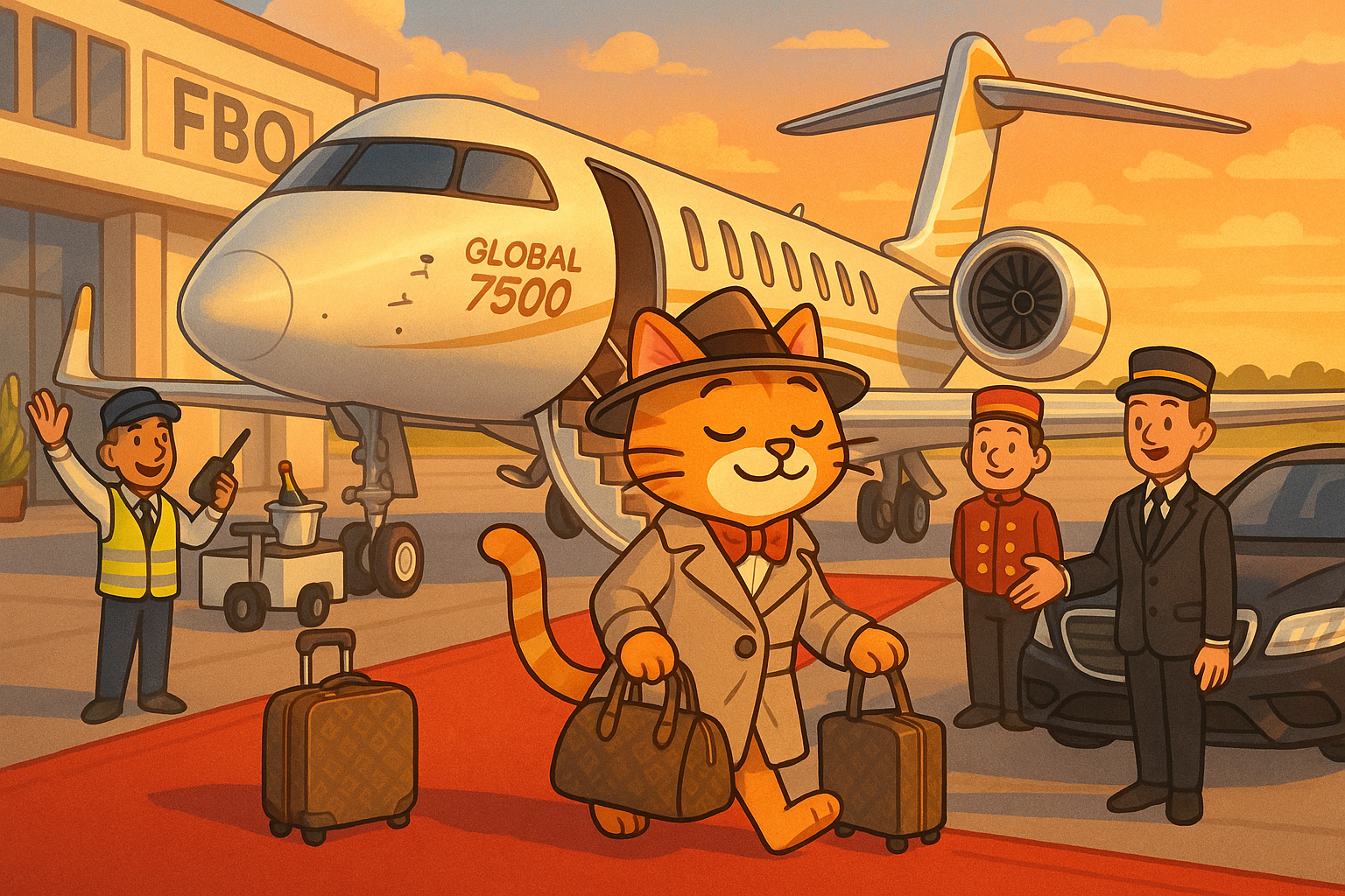 VIP Cat's triumphant arrival at luxury FBO facility