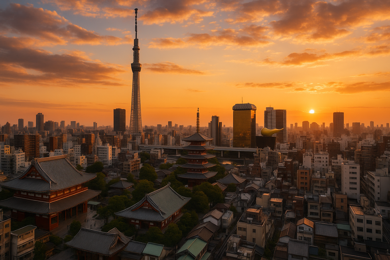 Tokyo Skytree tower with panoramic city views at sunset