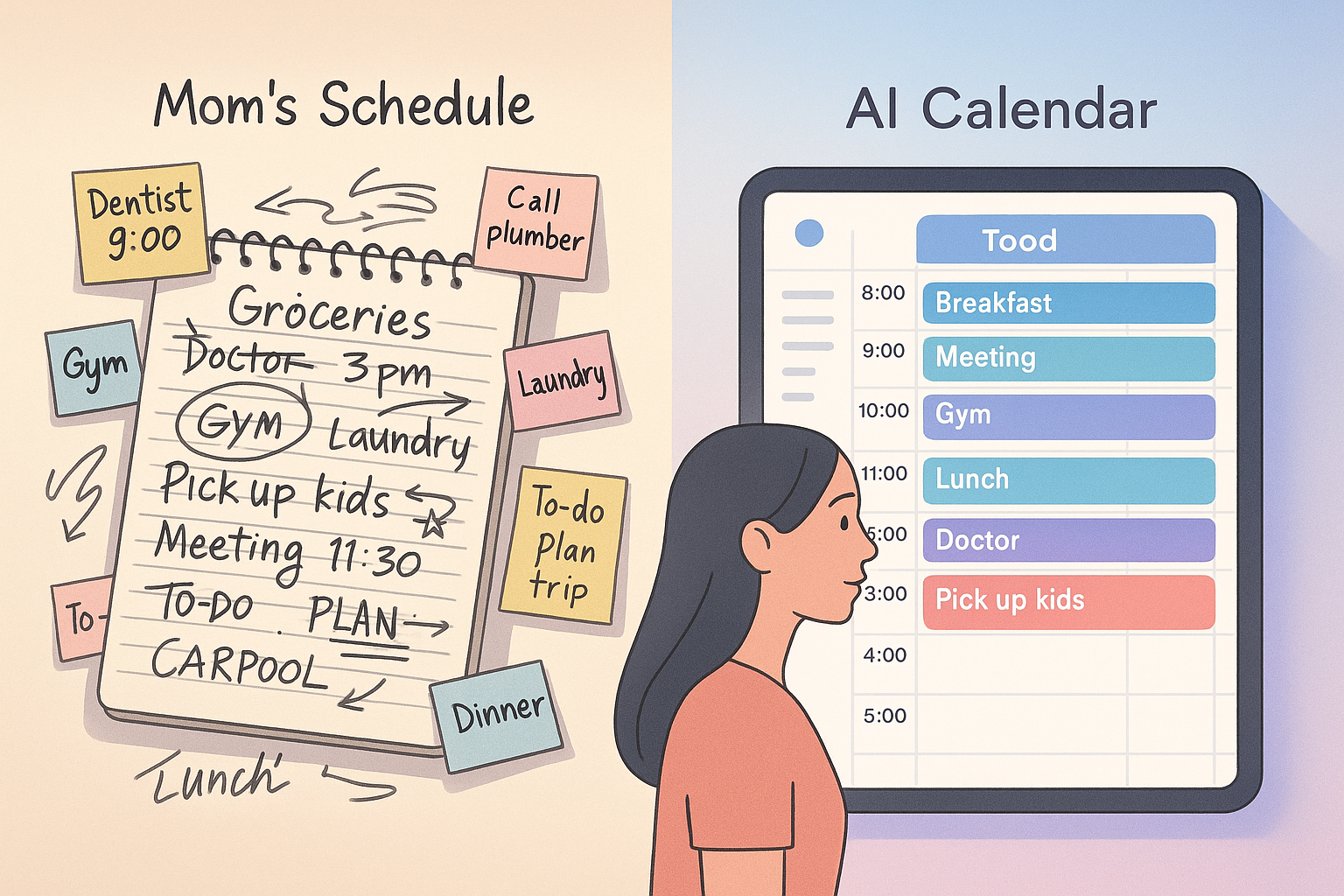 Transformation from chaotic notes to organized digital calendar with AI scheduling