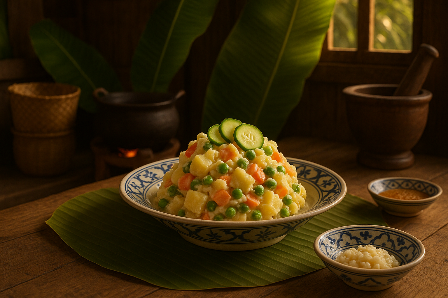Japanese Potato Salad made in Thai countryside kitchen