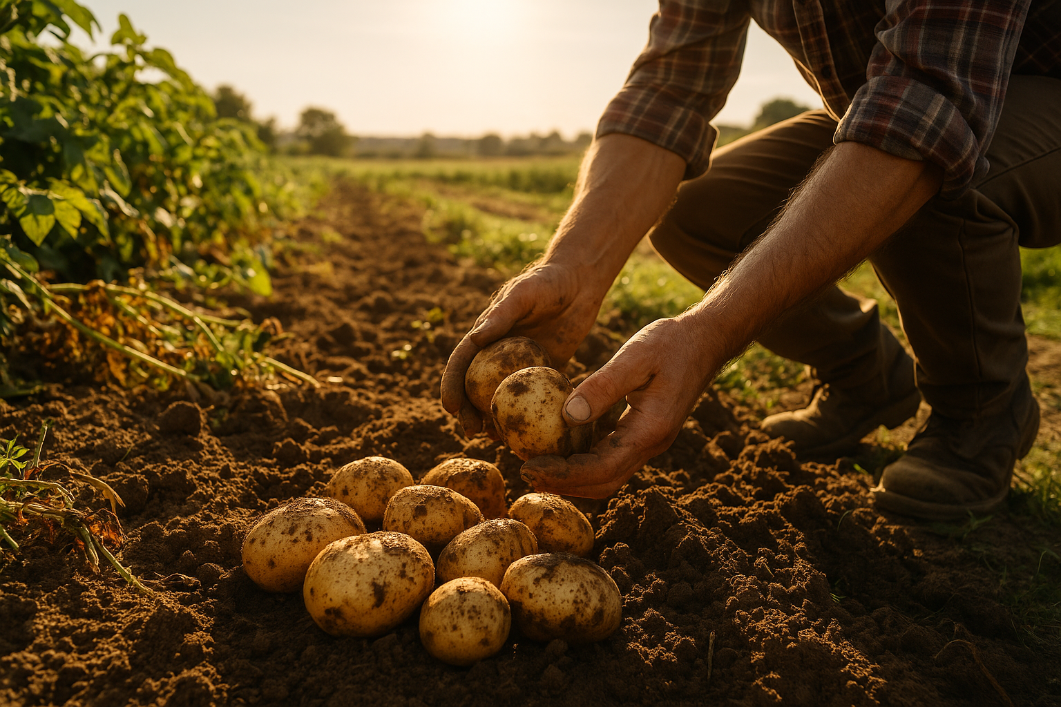 감자밭에서 감자를 수확하는 모습