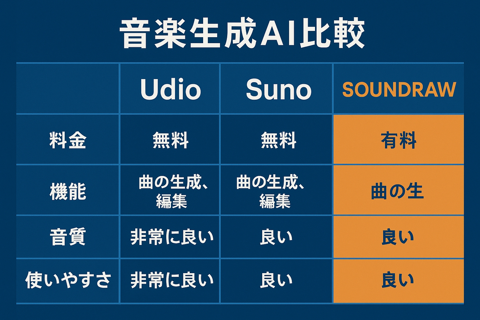 音楽生成AI比較表