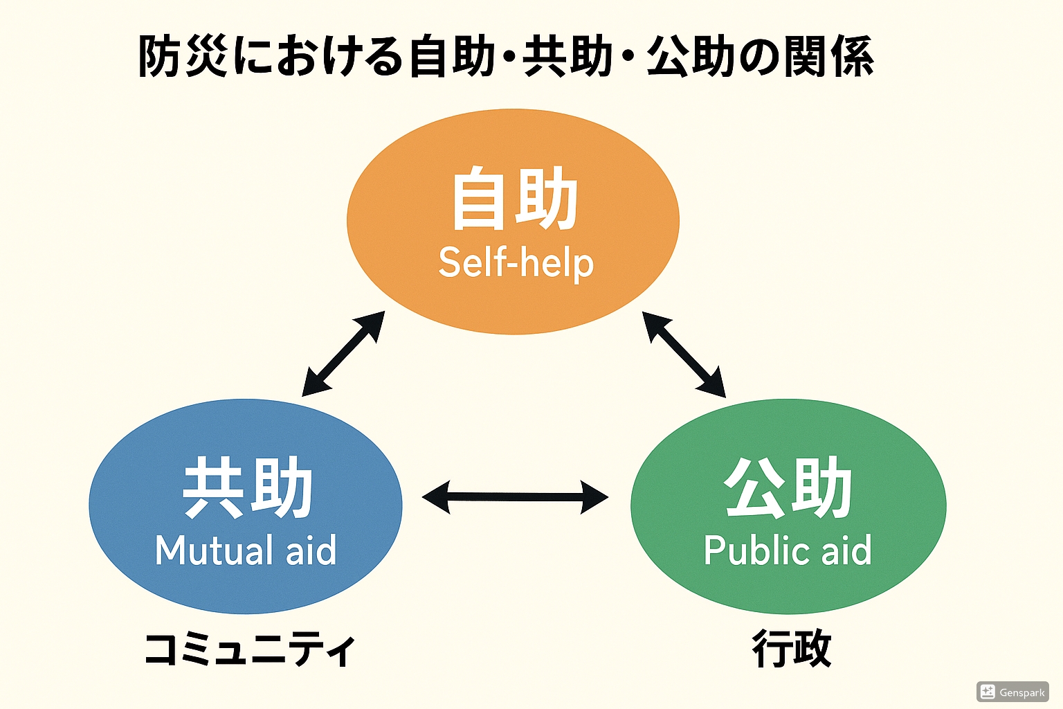 防災における自助・共助・公助の関係図
