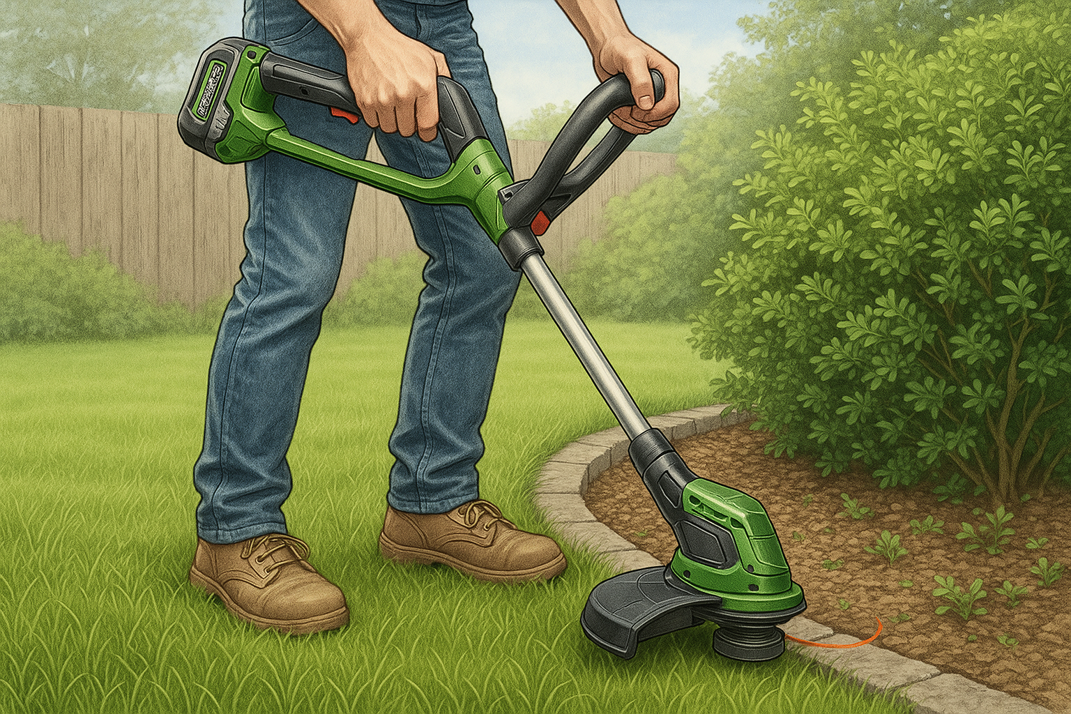 Akku-Rasentrimmer im Garten-Einsatz