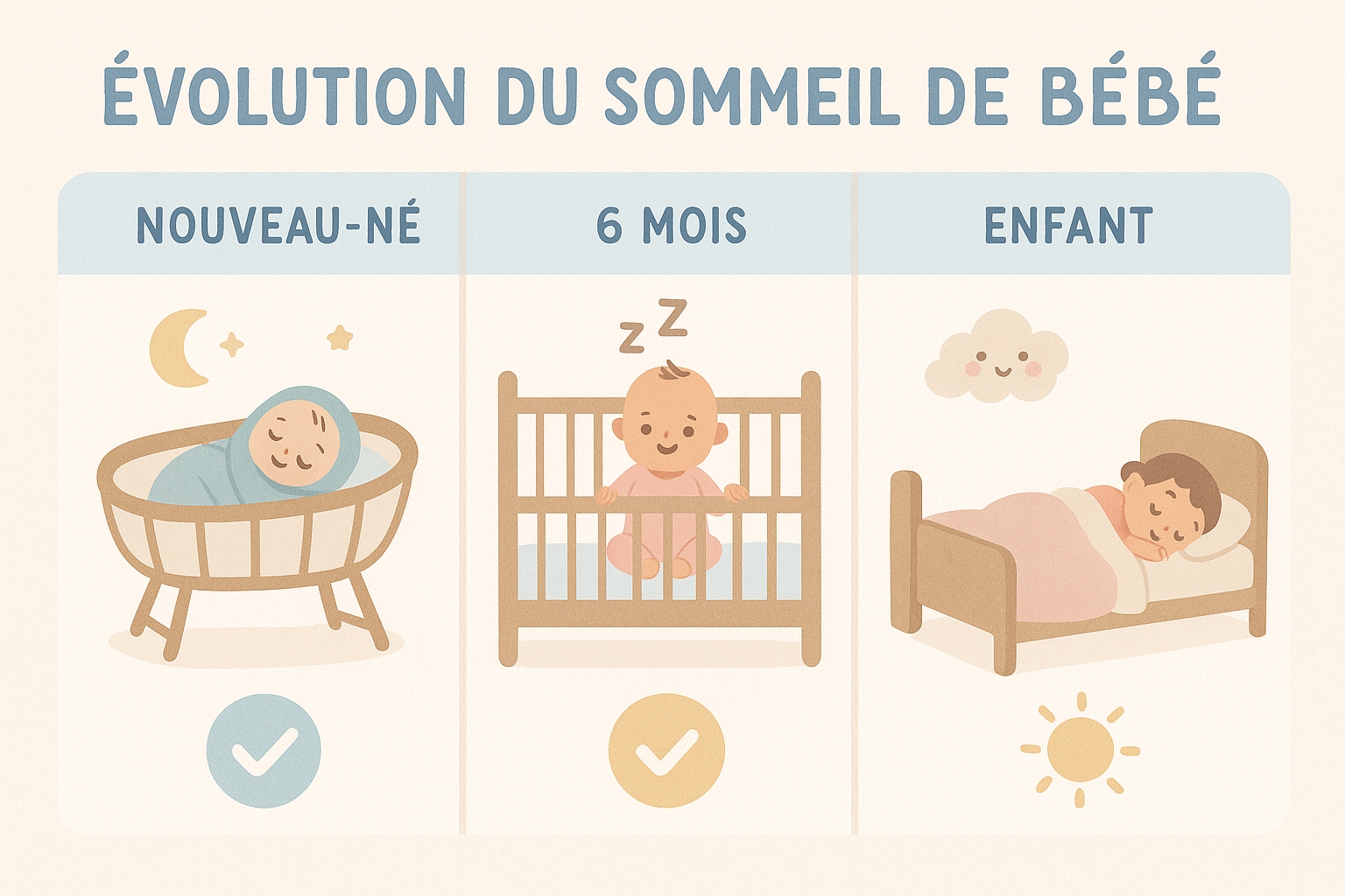 Évolution du sommeil de bébé par âge - berceau, lit à barreaux et développement