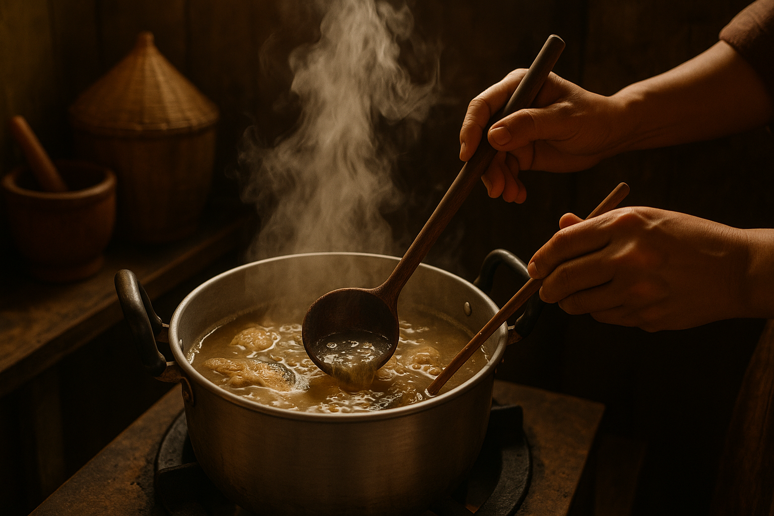 Cooking process in Thai kitchen