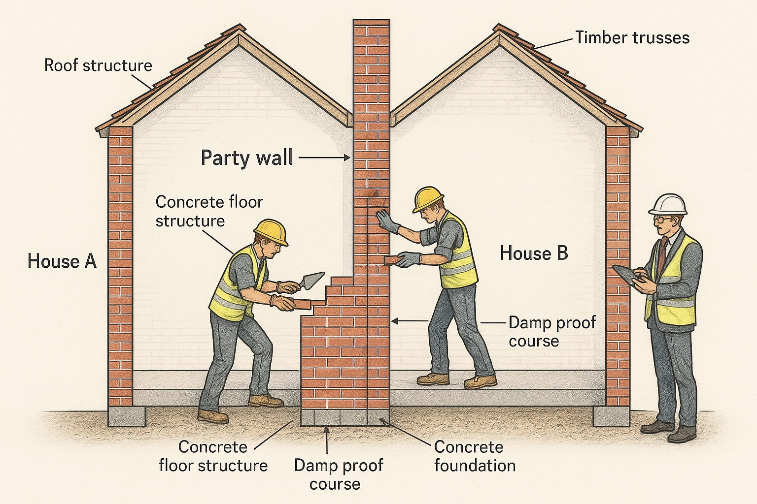 Party wall construction illustration