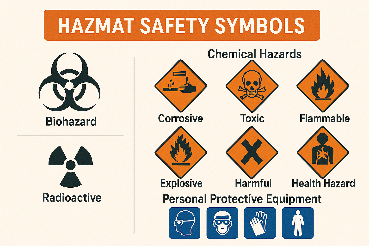 HAZMAT safety symbols and warning signs