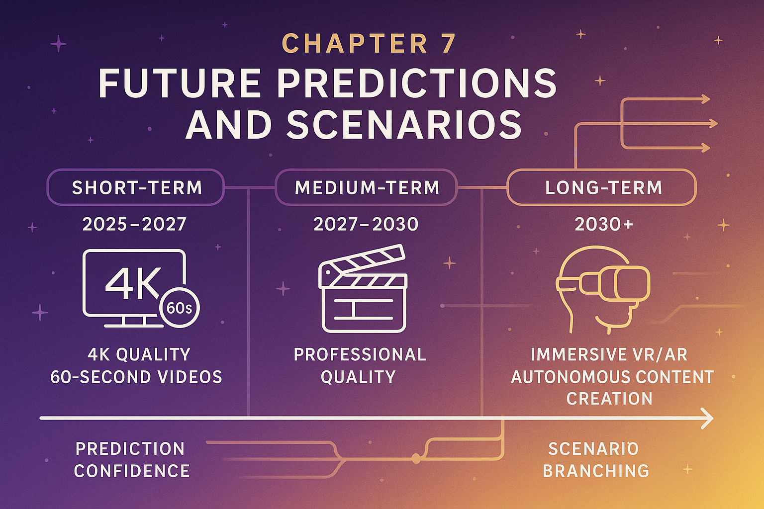 Future AI Video Predictions - Timeline from 2025-2030+ with scenario branching
