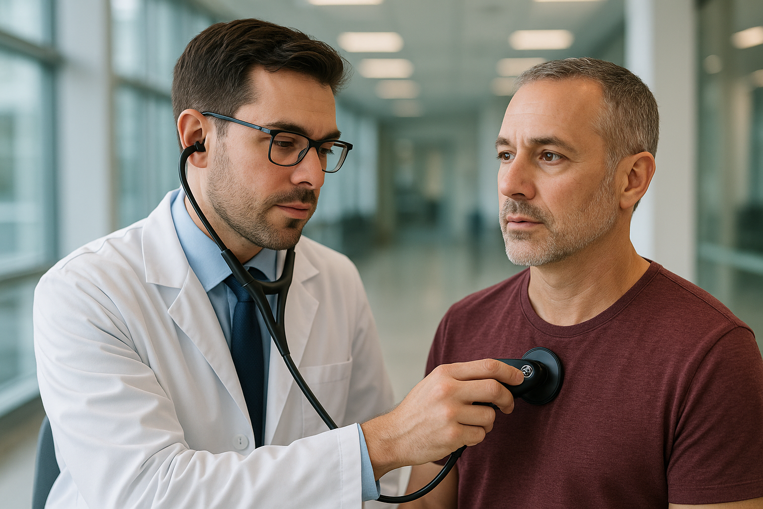 Healthcare professional using 3M Littmann CORE digital stethoscope with patient