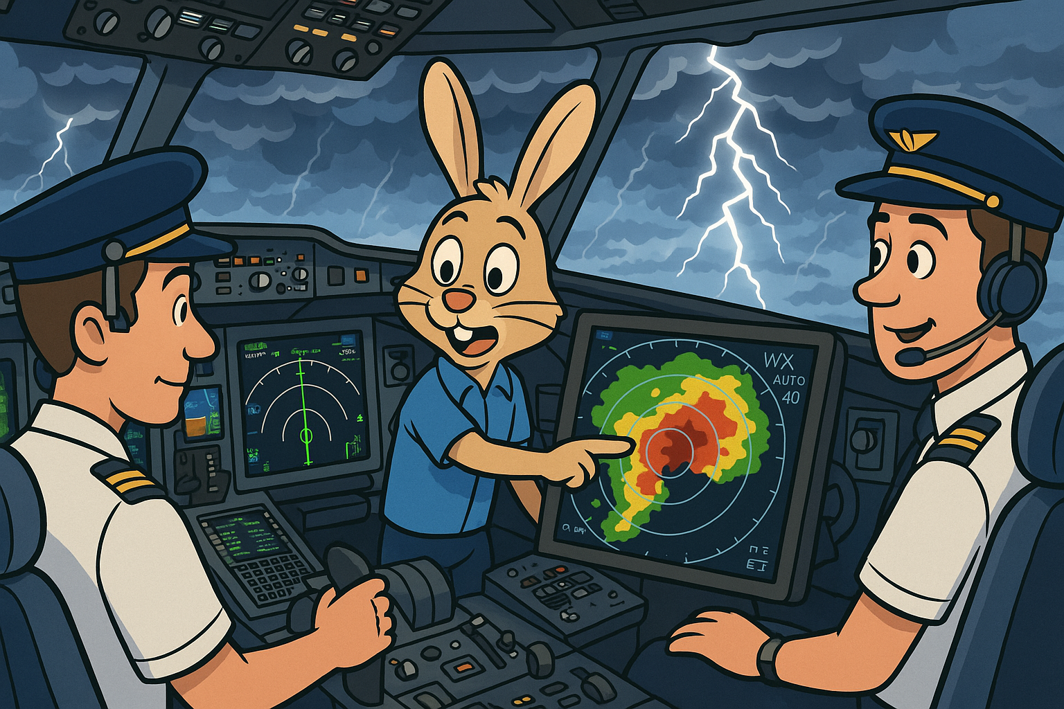 Radar Rabbit in aircraft cockpit with weather radar