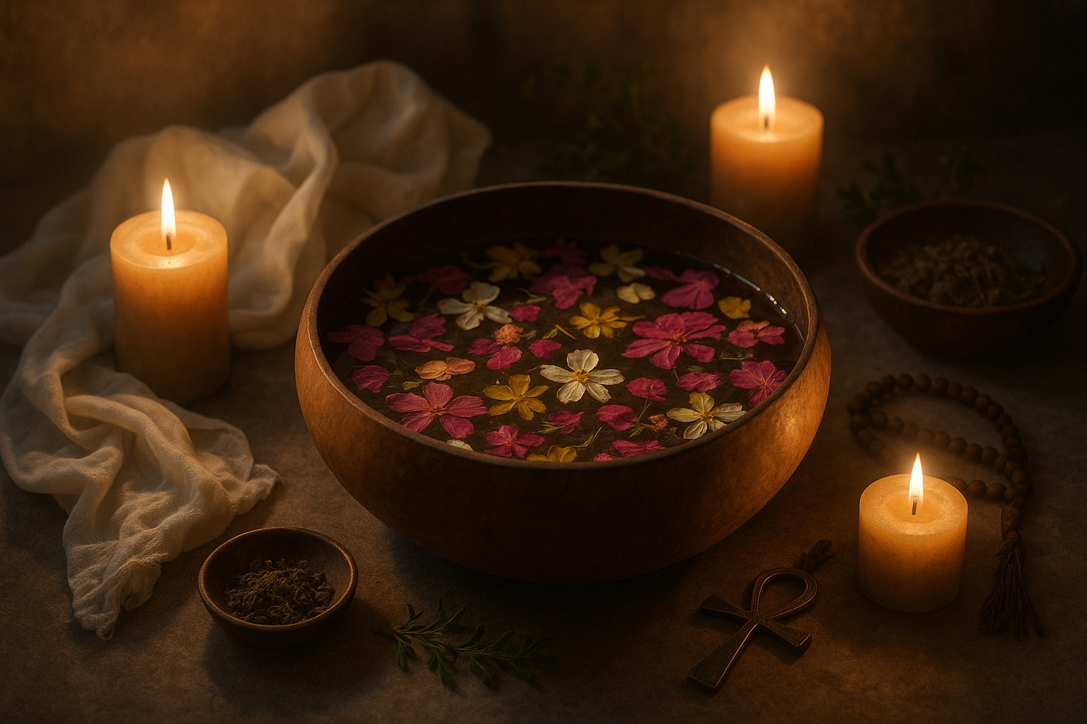 Yoruba Herbal Medicine | Atmospheric scene of ritual herbal bath preparation