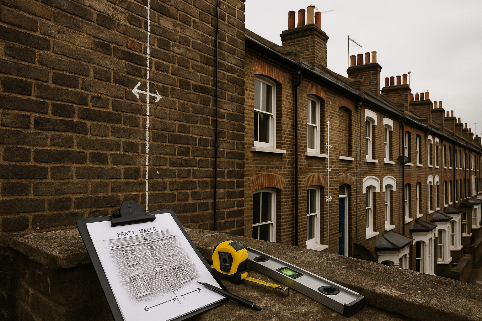 Dense London terraced housing showing party walls between properties