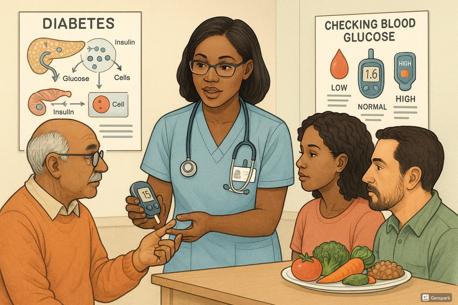 Community health nurse educating patients about diabetes management
