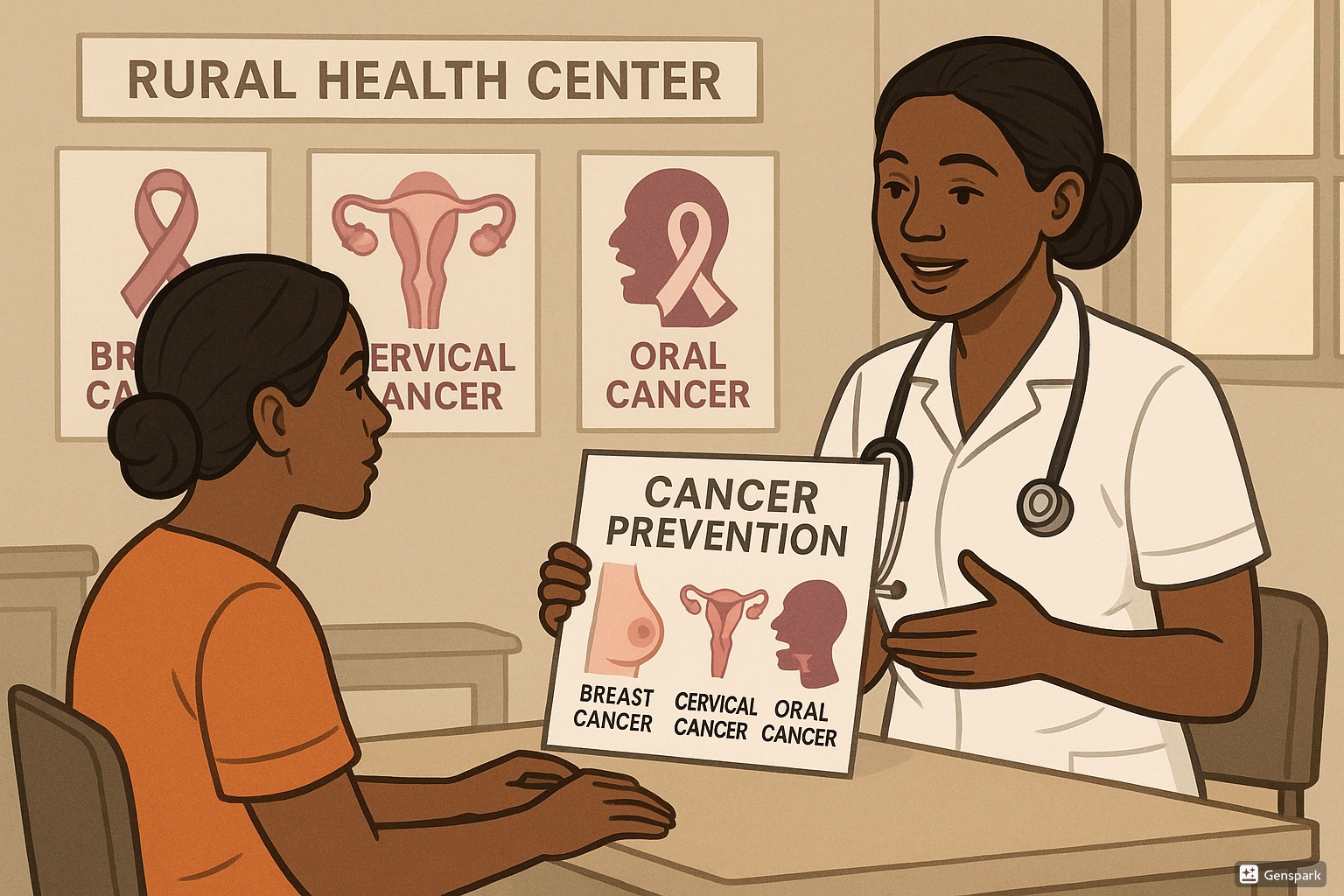 Community health nurse conducting cancer screening