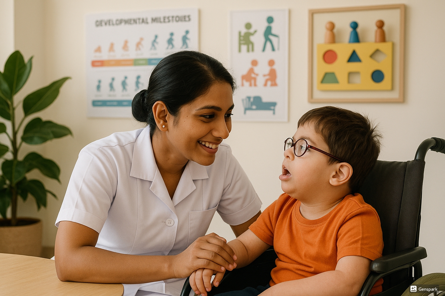 Nurse providing care to challenged children in a therapeutic environment