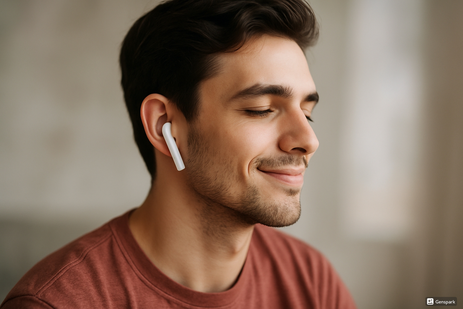 Persona joven disfrutando de música con auriculares inalámbricos modernos