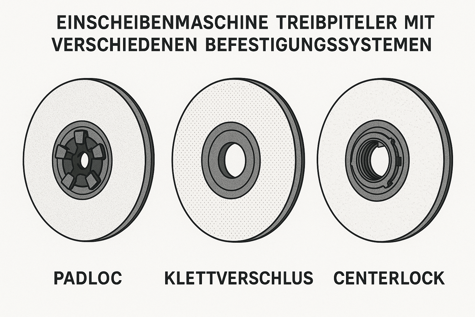Treibteller Befestigungssysteme - PadLoc, Klettverschluss und Centerlock