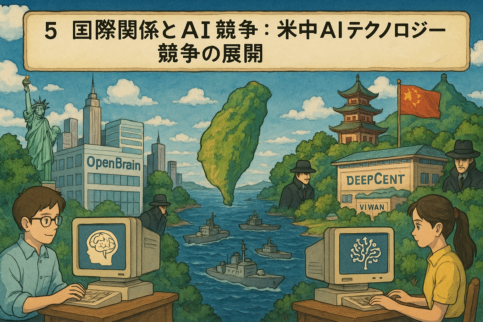 スライド5: 国際関係とAI競争: 米中AIテクノロジー競争の展開