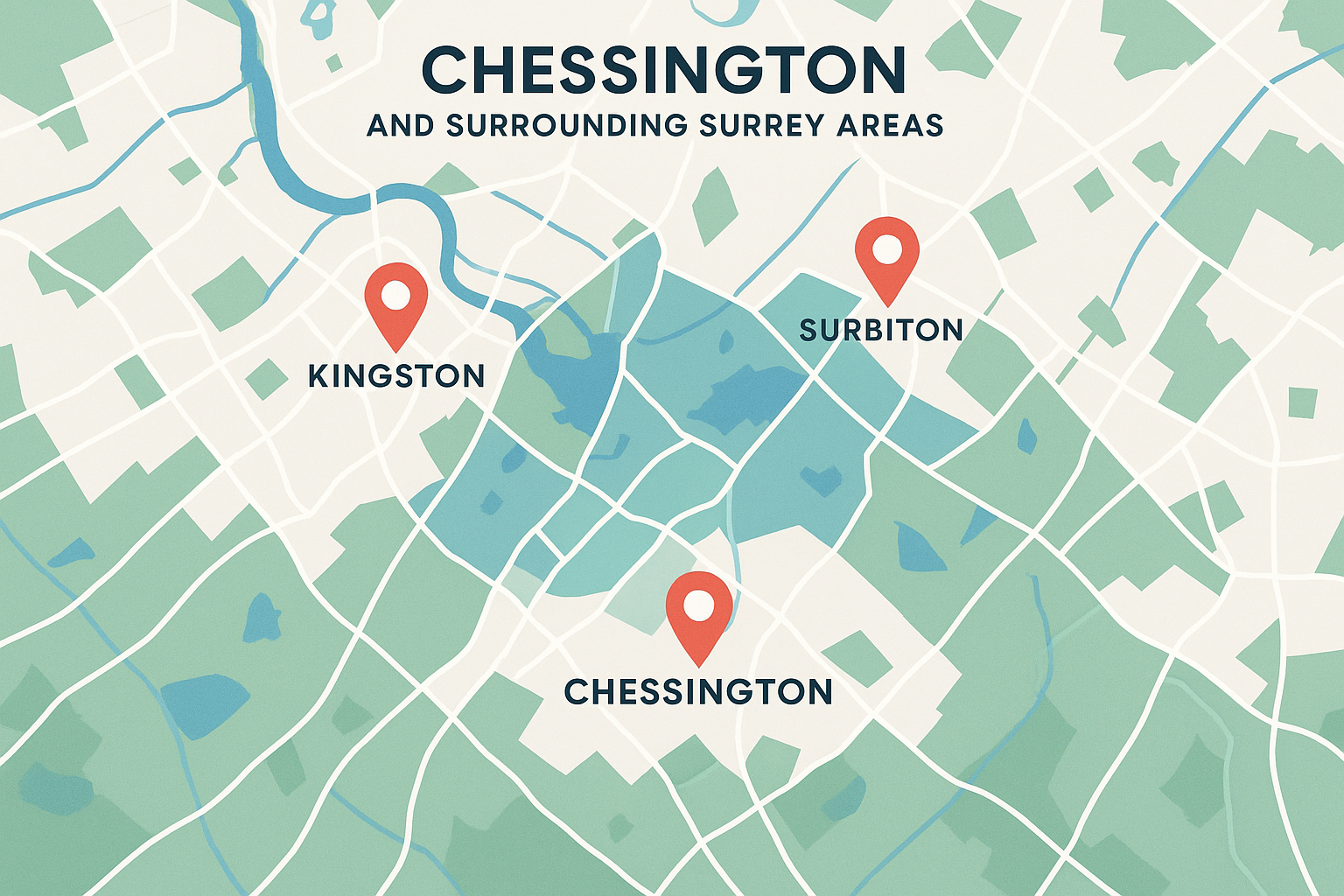 Surrey coverage area map showing Chessington and surrounding areas