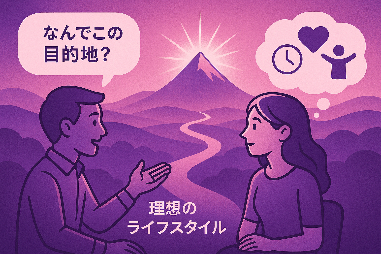目的地・ベネフィット設定の対話シーンイラスト