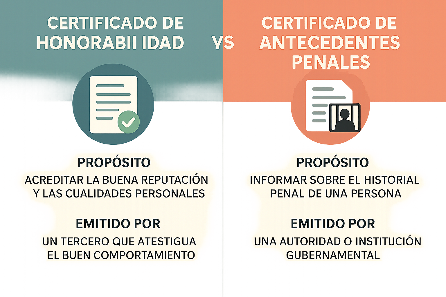 Infografía comparativa certificado de honorabilidad vs antecedentes penales Ecuador