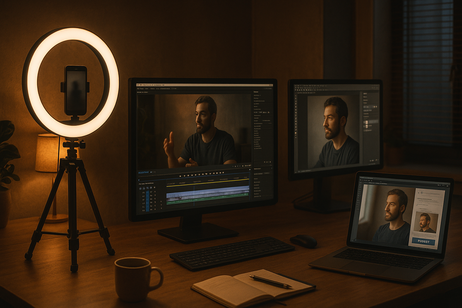 Studio professionale content creator con attrezzature moderne