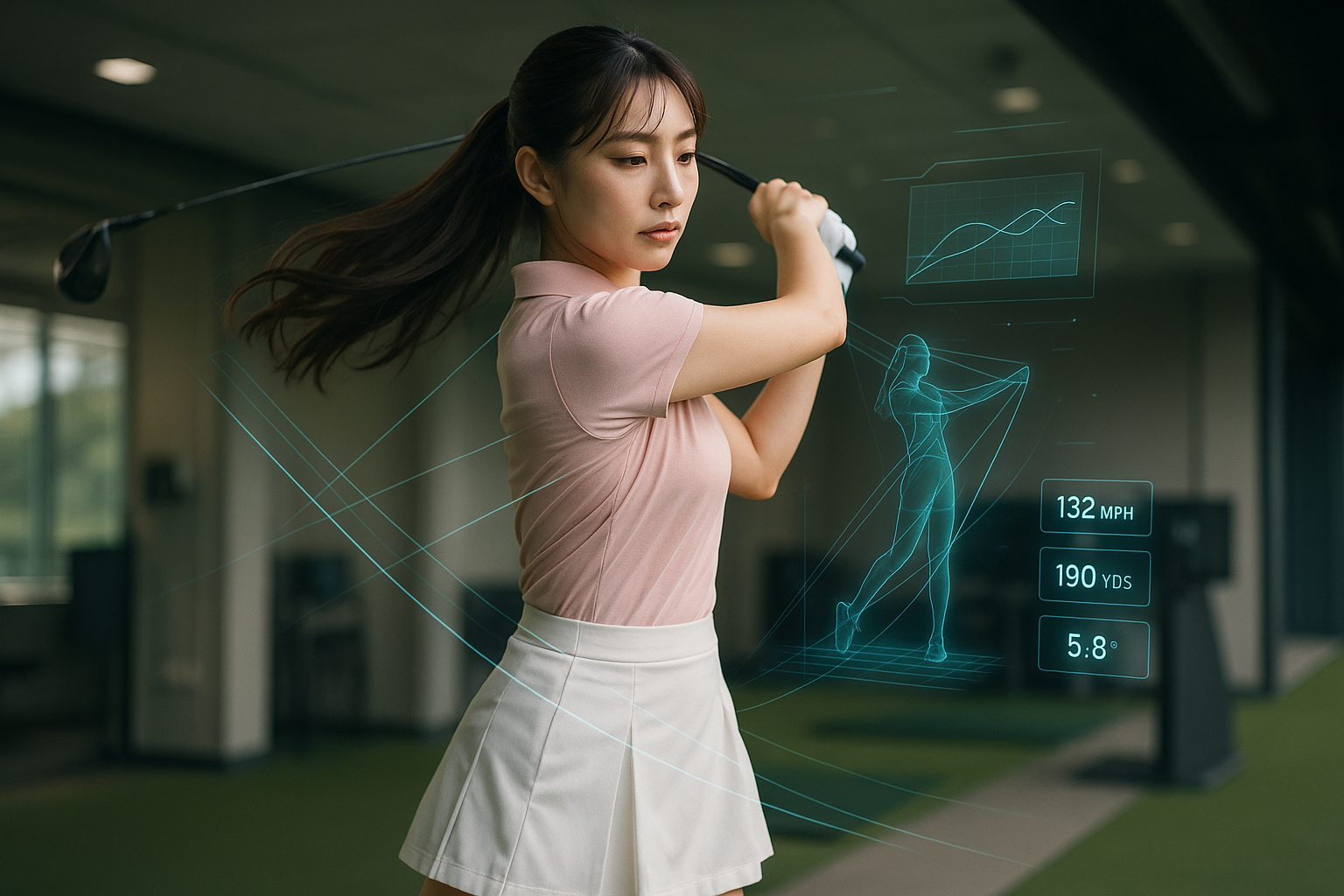 AI技術を活用して練習に励む女子プロゴルファー