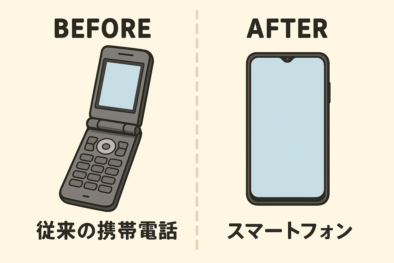 ガラケーとスマートフォンの比較