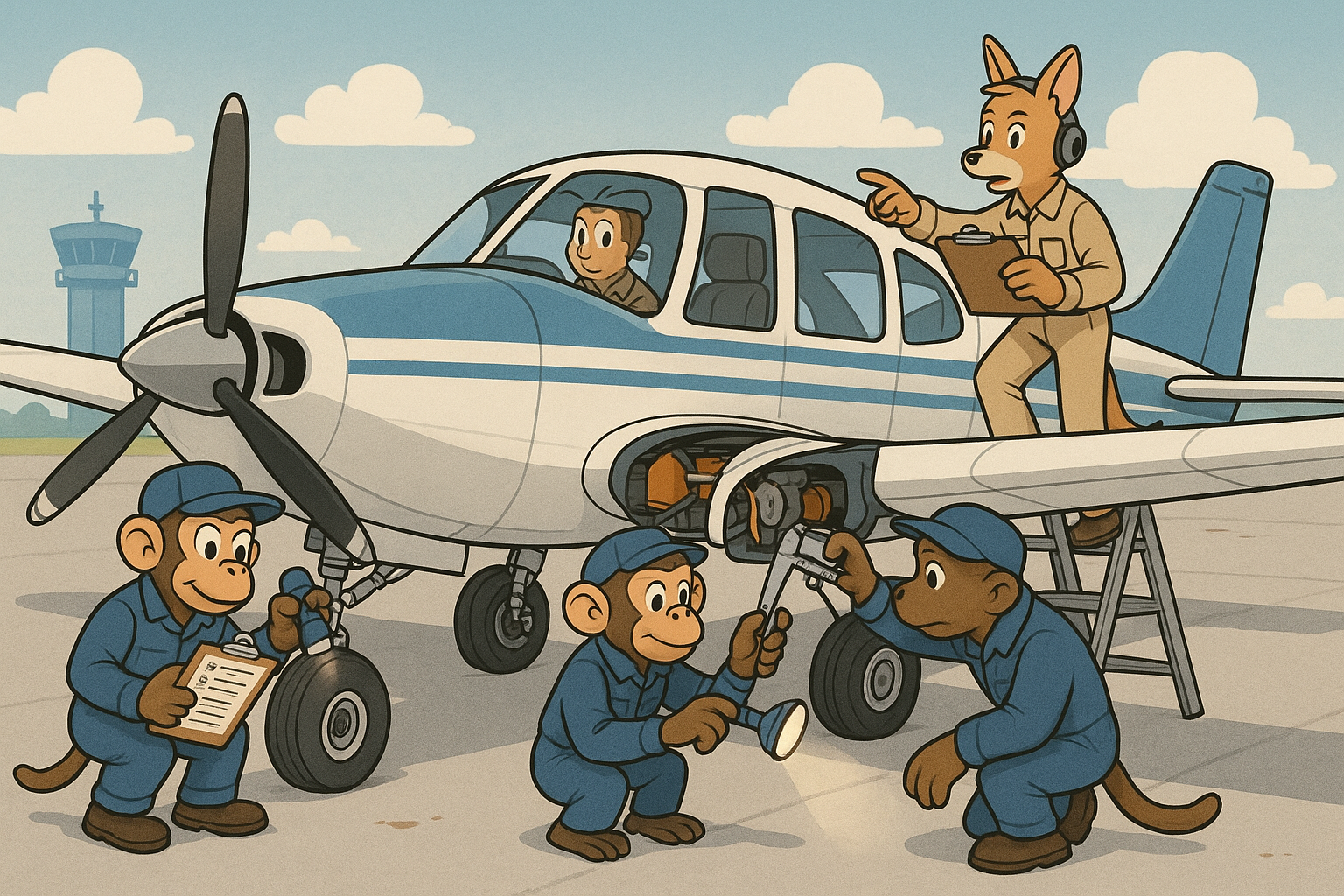 Professional pre-flight aircraft inspection procedures