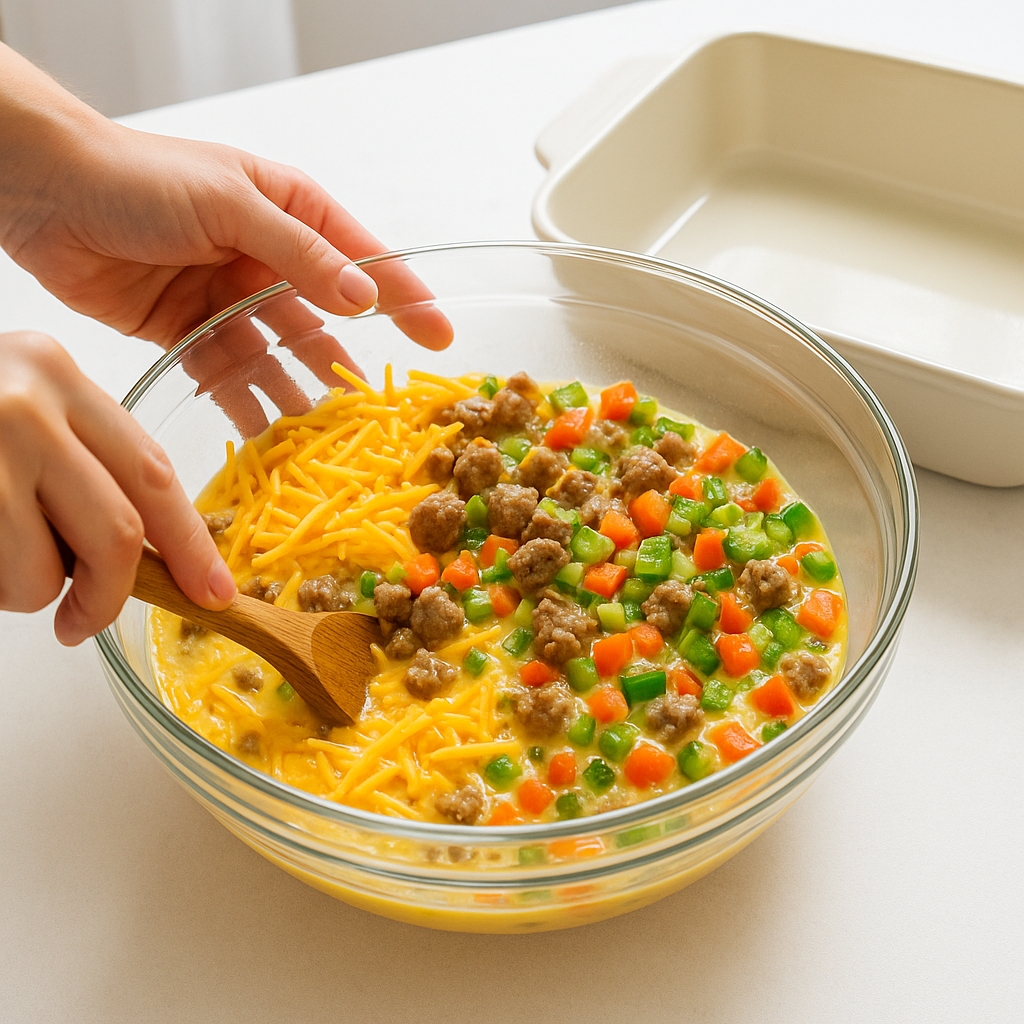 Preparing Keto Breakfast Casserole