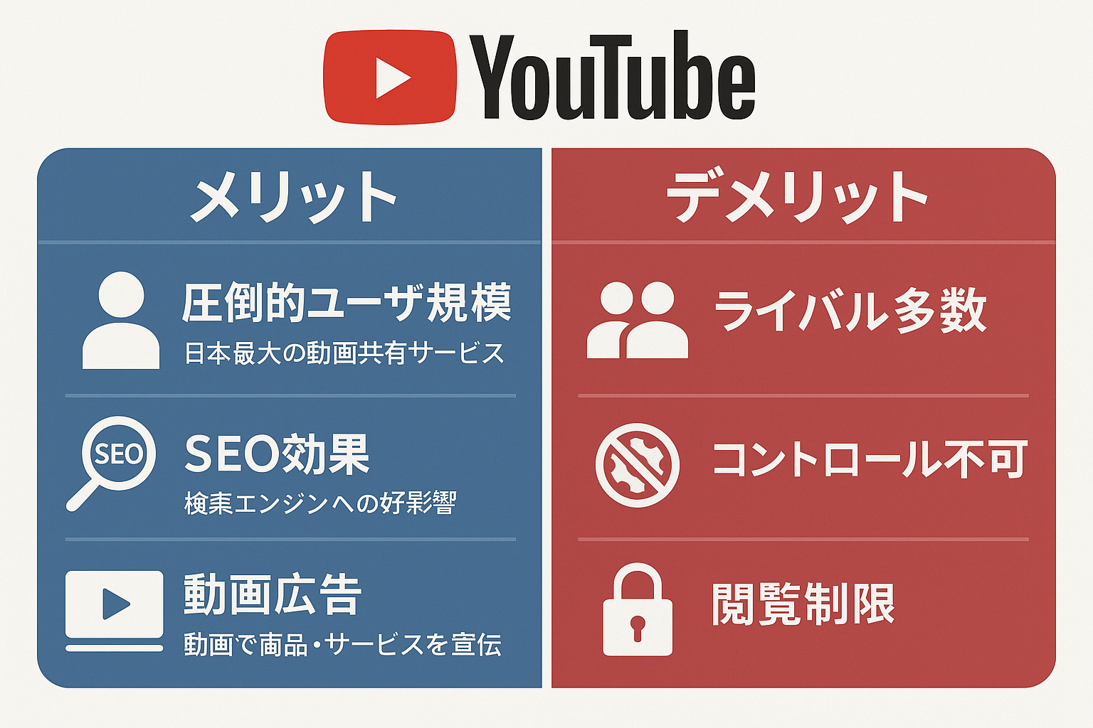 YouTubeのメリット・デメリット比較