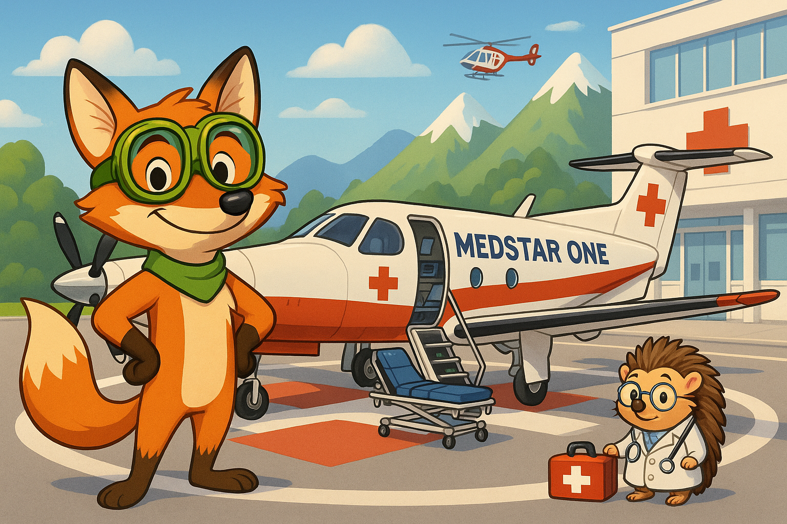 SkyFox and Dr. Hedgehog with MedStar One air ambulance
